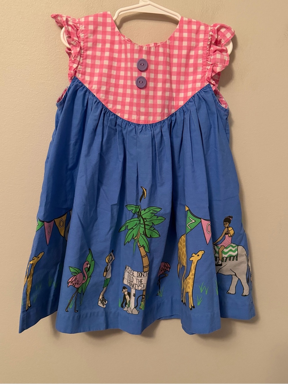 Eleanor Rose Blue & Pink Gingham Animal Zoo Print Dress